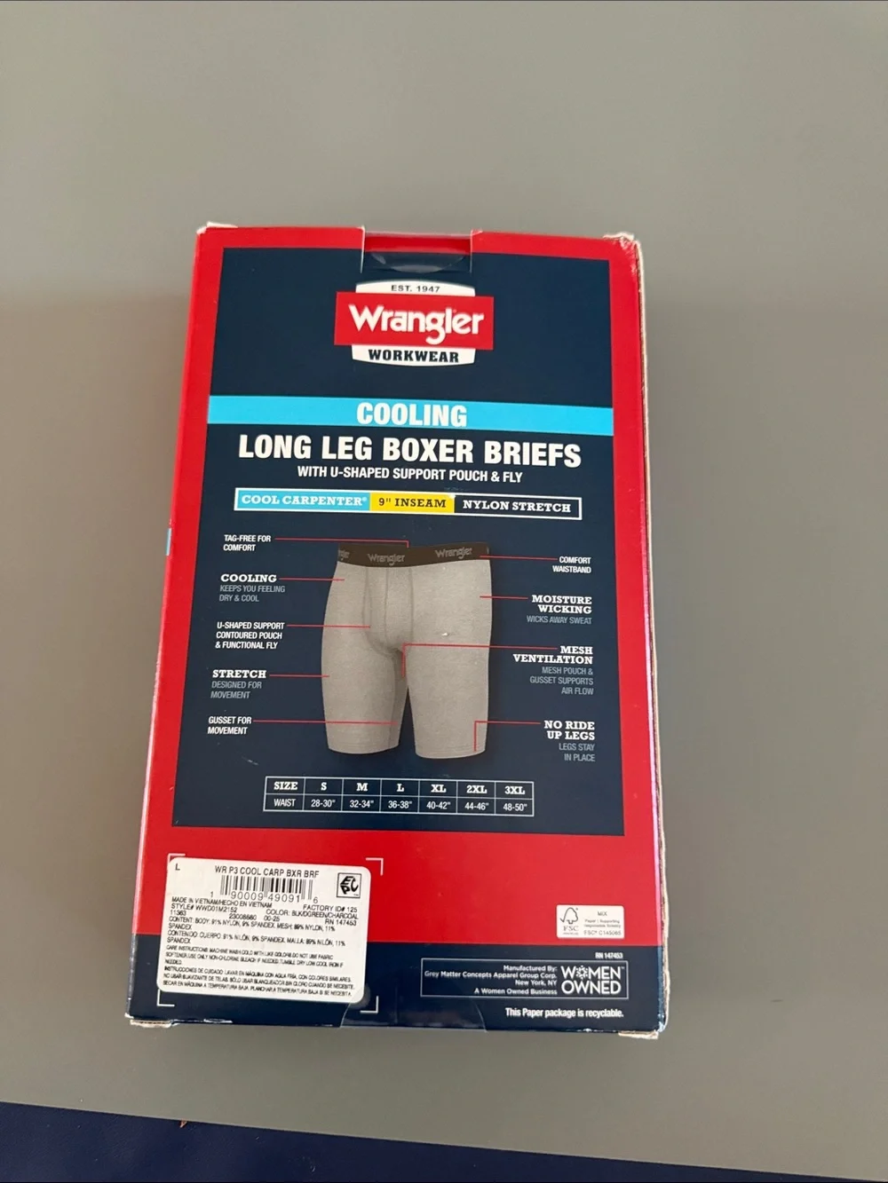 Wrangler Men's Long Leg Boxer Briefs - Black, Olive, Gray (3-Pack)